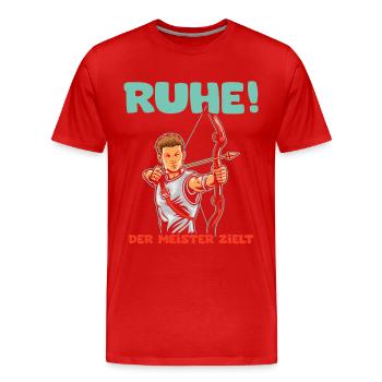 Ruhe! Der Meister zielt! Bogenschießen Bogensport - Männer Premium Bio T-Shirt - Rot - Vorne - Damien (186cm)