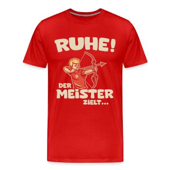Ruhe! Der Meister zielt! Bogenschießen Bogensport - Männer Premium Bio T-Shirt - Rot - Vorne - Damien (186cm)
