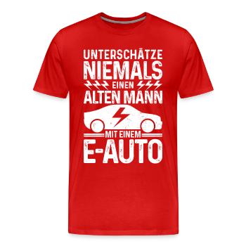 Unterschätze niemals einen Alten Mann mit E-Auto - Männer Premium Bio T-Shirt - Rot - Vorne - Damien (186cm)