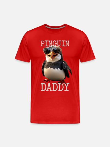 Pinguin Daddy Papa Dad Vater Pinguine Vatertag - Männer Premium Bio T-Shirt - Rot