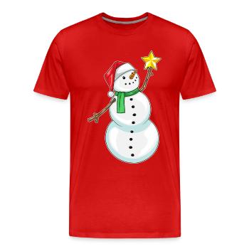Schneemann Weihnachten Weihnachtsstern - Männer Premium Bio T-Shirt - Rot - Vorne - Damien (186cm)