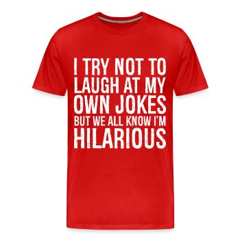 J’essaie de ne pas rire de mes propres blagues chemise drôle - T-shirt bio Premium Homme - rouge - Devant - Damien (186cm)