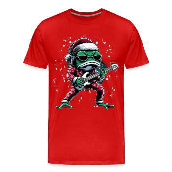 Grenouille cool avec guitare et chapeau de père Noël - T-shirt bio Premium Homme - rouge - Devant - Damien (186cm)