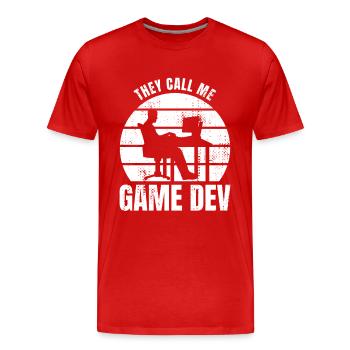 They Call Me Game Dev - Men's Premium Organic T-Shirt - red - Front - Damien (186cm)