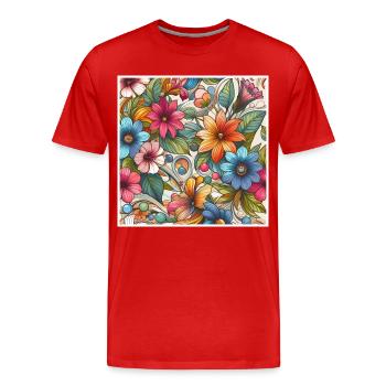 Fleurs végétal colorées - T-shirt bio Premium Homme - rouge - Devant - Damien (186cm)