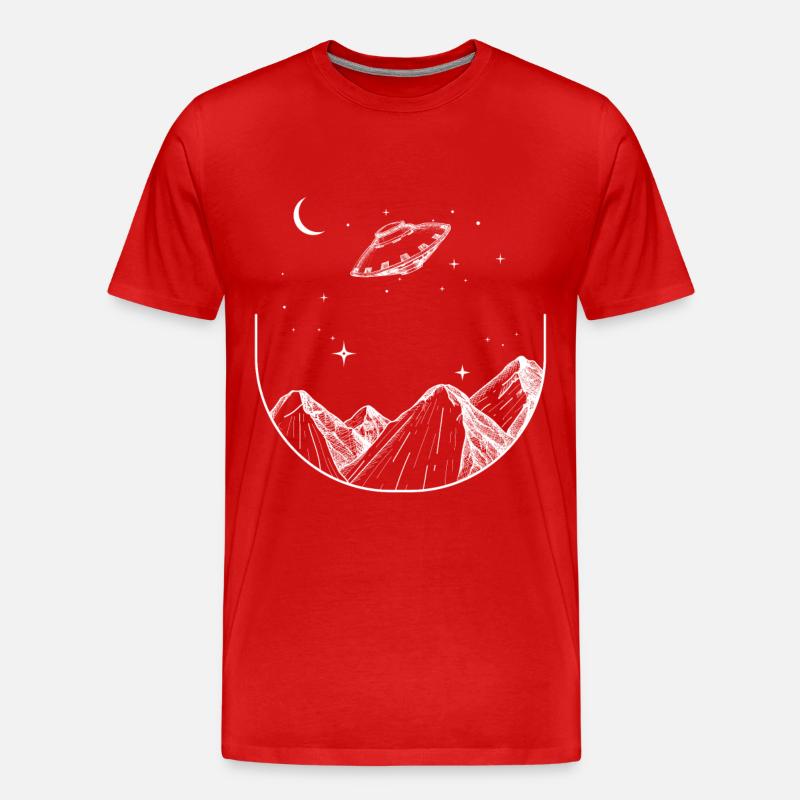 Berge Nachthimmel UFO - Männer Premium Bio T-Shirt - Rot