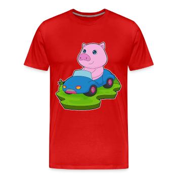 Schwein Auto - Männer Premium Bio T-Shirt - Rot - Vorne - Damien (186cm)