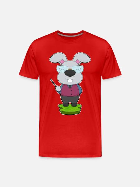 Bunny Teacher Pointing Stick School - Men's Premium Organic T-Shirt - red