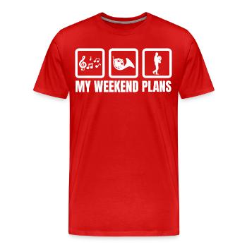 Meine Pläne für das Wochenende - Männer Premium Bio T-Shirt - Rot - Vorne - Damien (186cm)