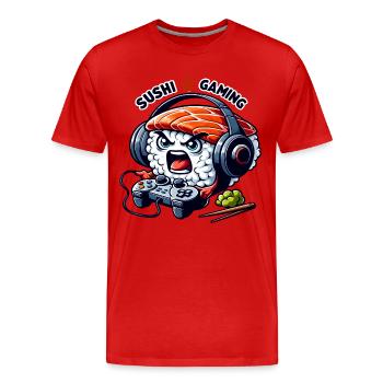 Sushi playing video games - Men's Premium Organic T-Shirt - red - Front - Damien (186cm)