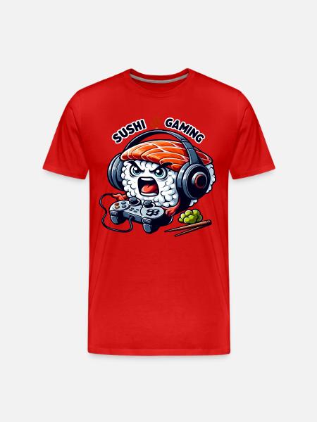 Sushi playing video games - Men's Premium Organic T-Shirt - red