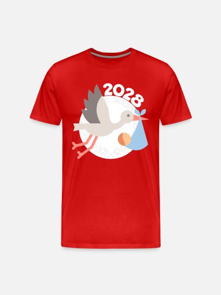 Cigogne avec bébé 2028 - T-shirt bio Premium Homme - rouge