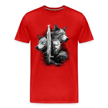 Loup viking - T-shirt bio Premium Homme - rouge - Devant - Damien (186cm)