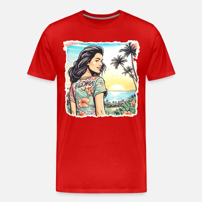 Aloha Mädchen - Männer Premium Bio T-Shirt - Rot