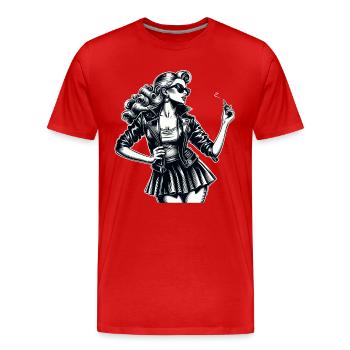 Rockabilly Frau Lederjacke Lippenstift Geschenk - Männer Premium Bio T-Shirt - Rot - Vorne - Damien (186cm)
