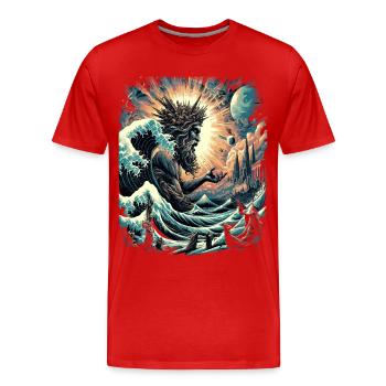 Poseidon's Great Wave off Kanagawa - Men's Premium Organic T-Shirt - red - Front - Damien (186cm)