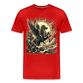 Mythe du Cavalier Divin - T-shirt bio Premium Homme - rouge - Devant - Damien (186cm)