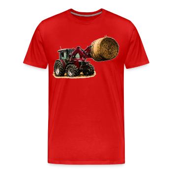 Tractor 4700 m with straw bales - Men's Premium Organic T-Shirt - red - Front - Damien (186cm)