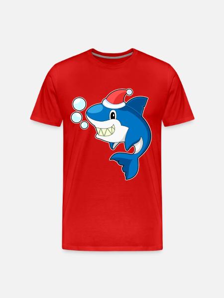 Shark Christmas Santa Hat - Men's Premium Organic T-Shirt - red