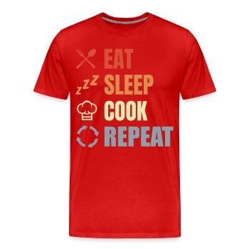 Eating, sleeping, cooking, repeating - Men's Premium Organic T-Shirt - red - Front - Damien (186cm)