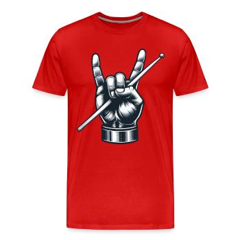 Schlagzeuger Drummer Band Metal Pose Pommesgabel - Männer Premium Bio T-Shirt - Rot - Vorne - Damien (186cm)