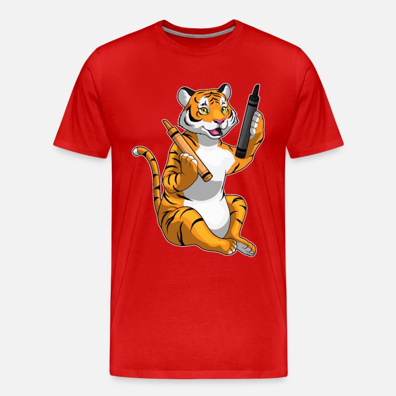 Tiger Schüler Buntstift Schule - Männer Premium Bio T-Shirt - Rot