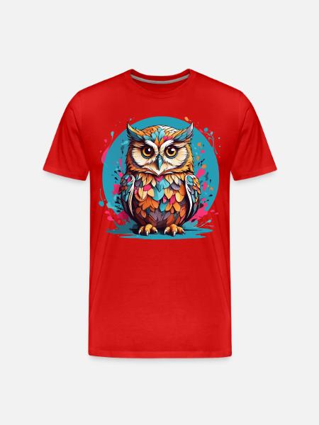 Liebenswerte Eule auf Farbklecksen - Männer Premium Bio T-Shirt - Rot