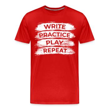 Écrire, s’entraîner, jouer, répéter - T-shirt bio Premium Homme - rouge - Devant - Damien (186cm)