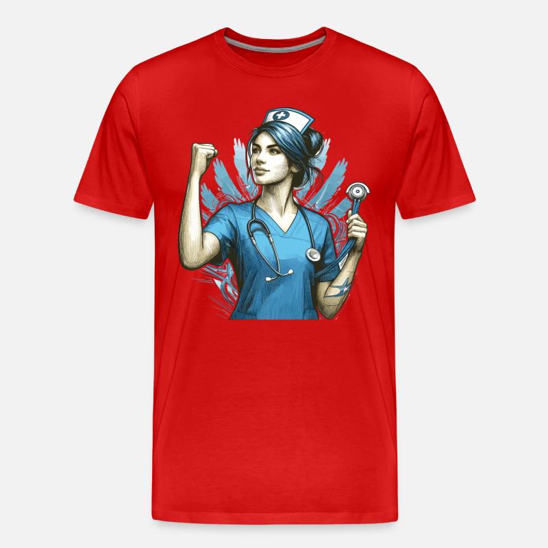 Krankenschwester Siegespose Geschenk - Männer Premium Bio T-Shirt - Rot