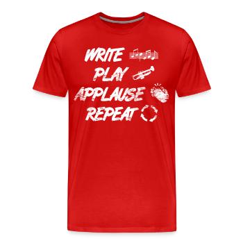écrire, jouer, applaudir, répéter - T-shirt bio Premium Homme - rouge - Devant - Damien (186cm)