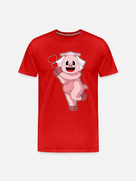 Pig Bride Heart Wedding - Men's Premium Organic T-Shirt - red
