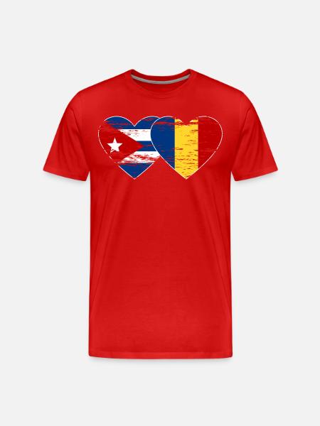 Cuba Romania Flag Heart Used - Men's Premium Organic T-Shirt - red