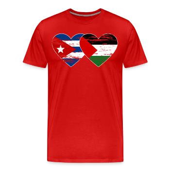 Kuba Palästina Flagge Herz used - Männer Premium Bio T-Shirt - Rot - Vorne - Damien (186cm)