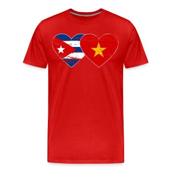 Kuba Vietnam Flagge Herz used - Männer Premium Bio T-Shirt - Rot - Vorne - Damien (186cm)