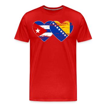 Kuba Bosnien Flagge Herz used - Männer Premium Bio T-Shirt - Rot - Vorne - Damien (186cm)