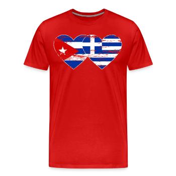 Kuba Griechenland Flagge Herz used - Männer Premium Bio T-Shirt - Rot - Vorne - Damien (186cm)