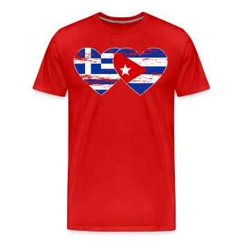 Griechenland Kuba Flagge Herz used - Männer Premium Bio T-Shirt - Rot - Vorne - Damien (186cm)