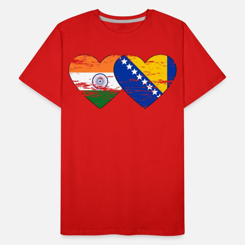 Inde Bosnie drapeau coeur utilisé T-shirt bio Premium Homme