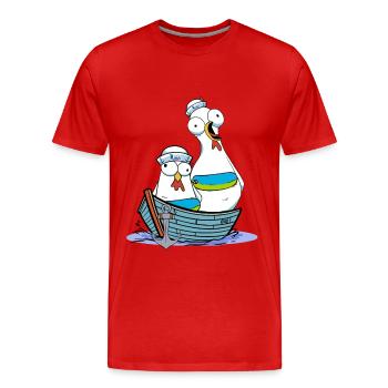 Huhn Matrose Seemann maritim Anker Ahoi Reise - Männer Premium Bio T-Shirt - Rot - Vorne - Damien (186cm)