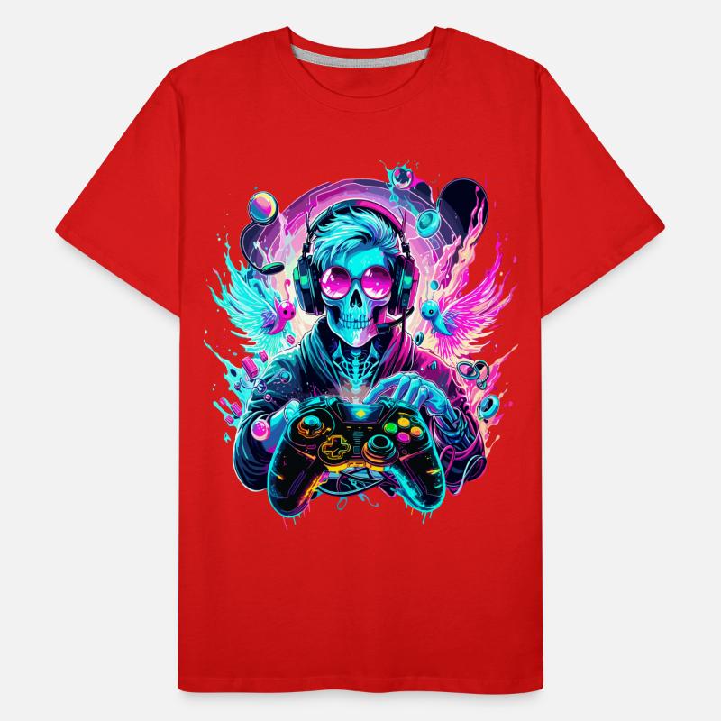 Synthwave Skull Gaming Controller Art Männer Premium Bio T-Shirt