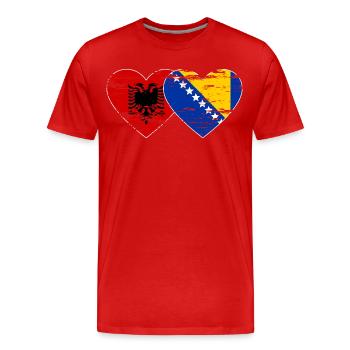 Albanien Bosnien Flagge Herz used - Männer Premium Bio T-Shirt - Rot - Vorne - Damien (186cm)