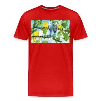 Perruches sur un arbre - craie pastel - T-shirt bio Premium Homme - rouge - Devant - Damien (186cm)