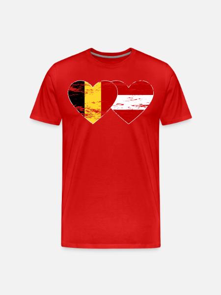 Belgium Austria Flag Heart Used - Men's Premium Organic T-Shirt - red