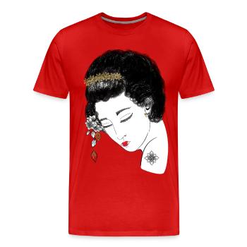 Geisha du Japon, portrait de la couronne de fleurs en or, - T-shirt bio Premium Homme - rouge - Devant - Damien (186cm)