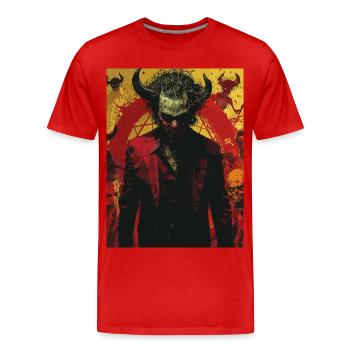 The Devil - Skull, Totenkopf, Teufel - Männer Premium Bio T-Shirt - Rot - Vorne - Damien (186cm)