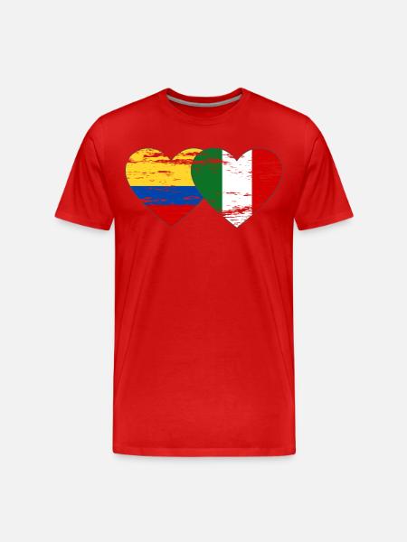 Colombie Italie Drapeau Coeur Utilisé - T-shirt bio Premium Homme - rouge