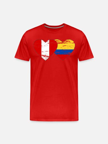 Pérou Colombie drapeau coeur utilisé - T-shirt bio Premium Homme - rouge