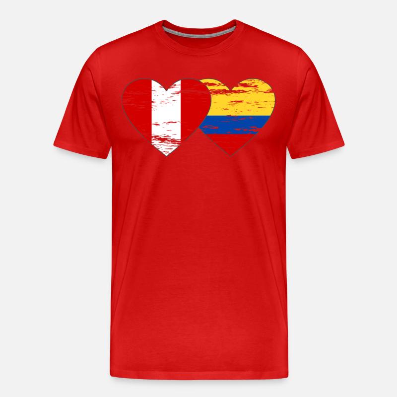 Pérou Colombie drapeau coeur utilisé - T-shirt bio Premium Homme - rouge