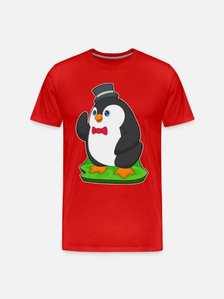 Penguin Groom Top Hat Wedding - Men's Premium Organic T-Shirt - red