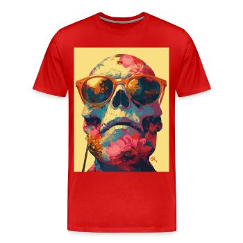 Hippie Skull - Totenkopf - Männer Premium Bio T-Shirt - Rot - Vorne - Damien (186cm)